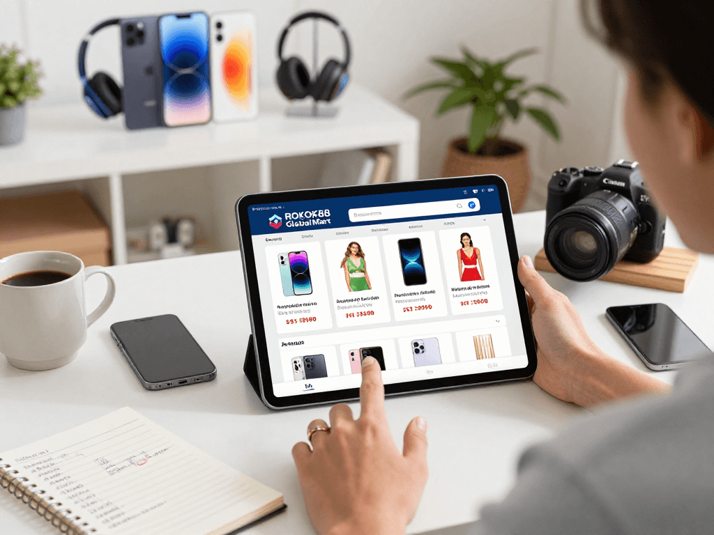 Engaging online shopping with rokok88 app, showcasing electronics and fashion accessories.