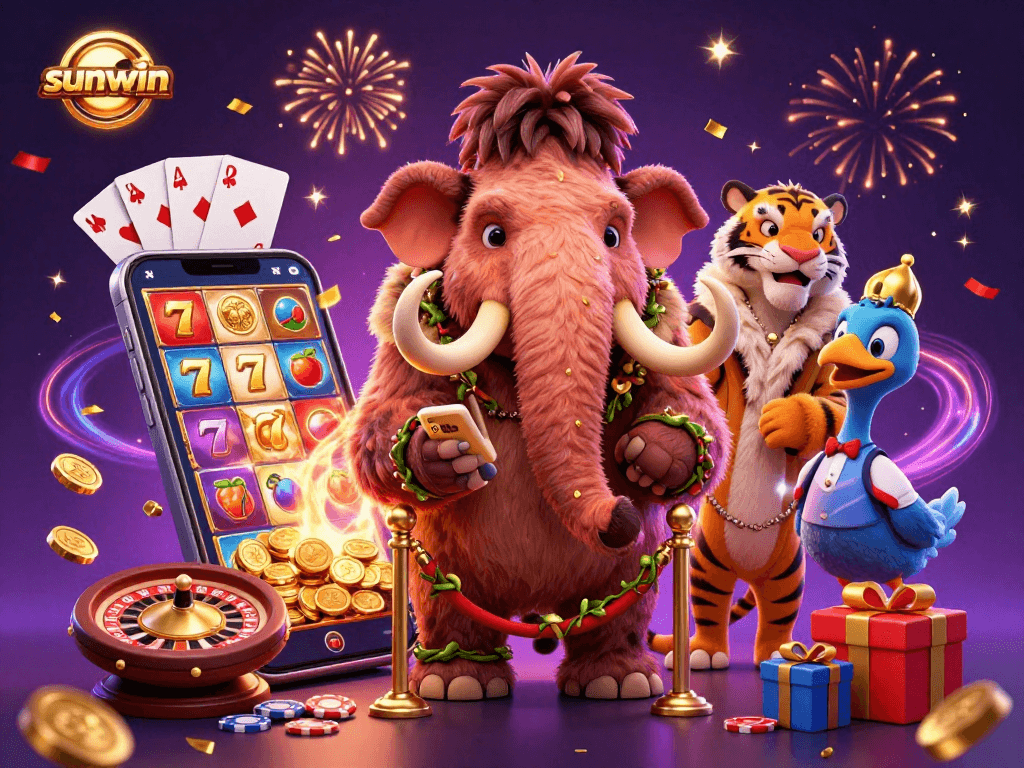 sunwin casino bouncer checks IDs at dynamic slot gaming scene with vibrant characters