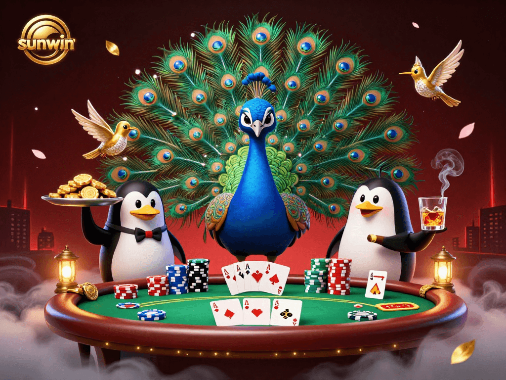 Play and win at sunwin casino with colorful poker chips and festive characters!