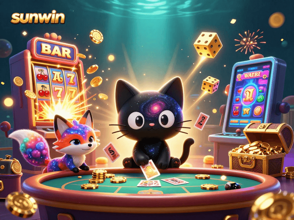 Experience thrilling gameplay with sunwin’s 3D casino world featuring a black hole cat and a nebula fox.