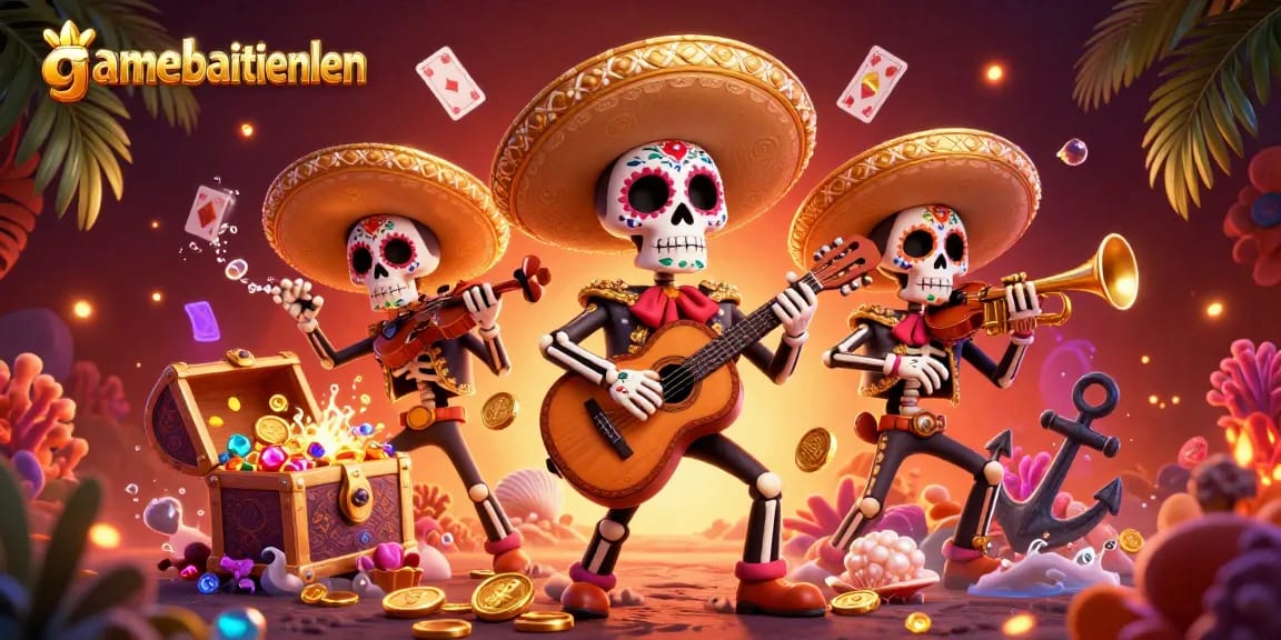 Engage in classic card play with gamebaitienlen amidst vibrant mariachi and casino elements.