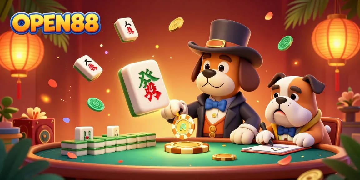 OPEN88 detective character analyzing casino clues amidst vibrant game elements and golden treasures.