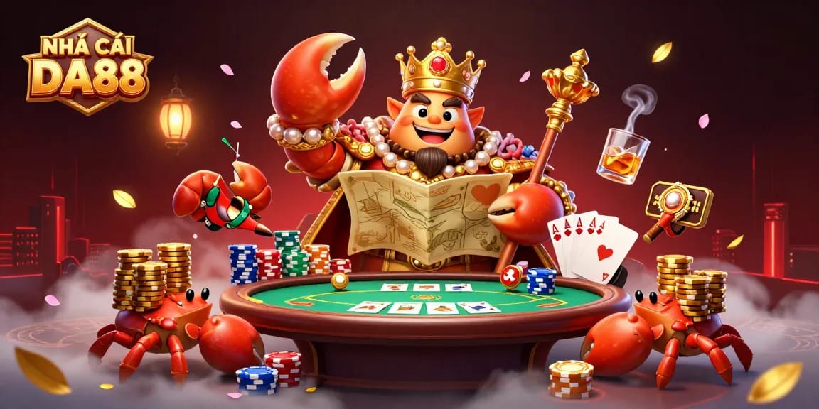 Engaging 3D illustration showcasing the NHÀ CÁI DA88 with casino elements and vibrant colors for an immersive experience.