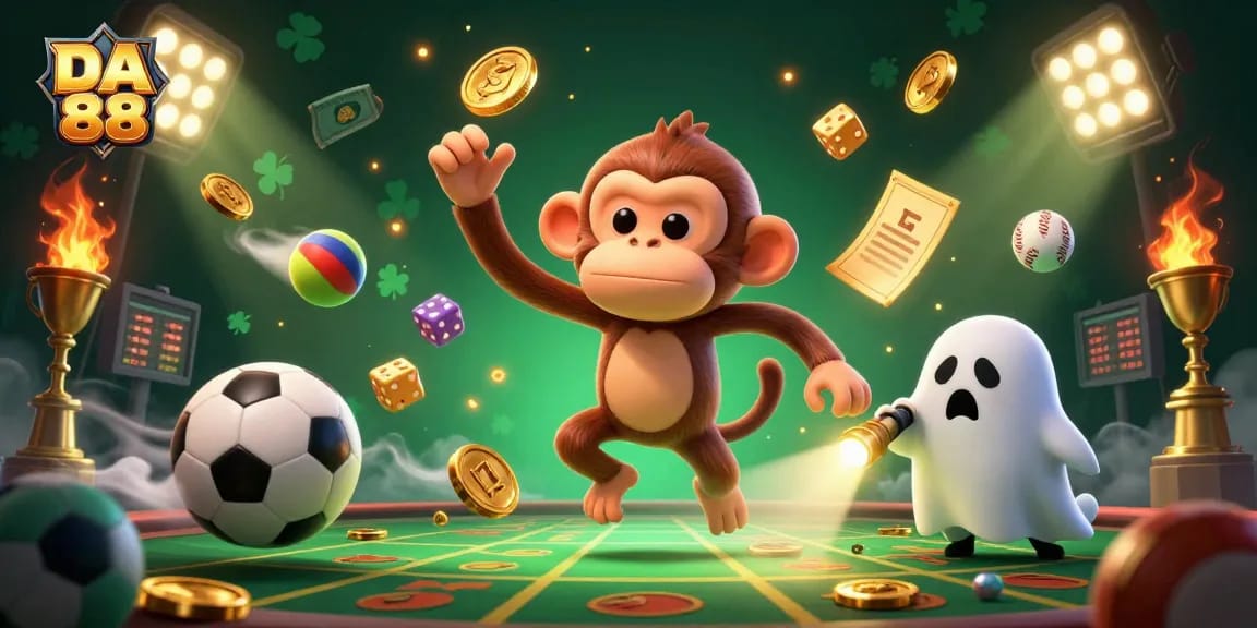 Join the haunted fun with DA 88, where a ghostly monkey juggles winnings in the thrilling casino.