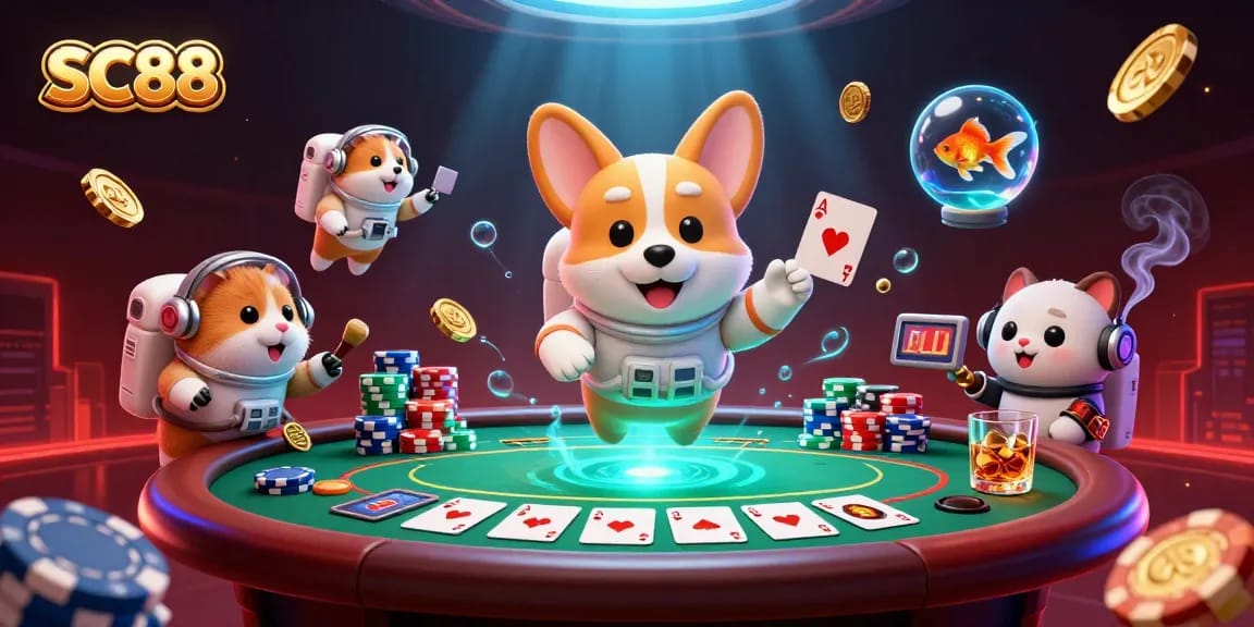Experience thrilling gameplay with SC88 as a corgi astronaut navigates a vibrant casino in zero gravity!