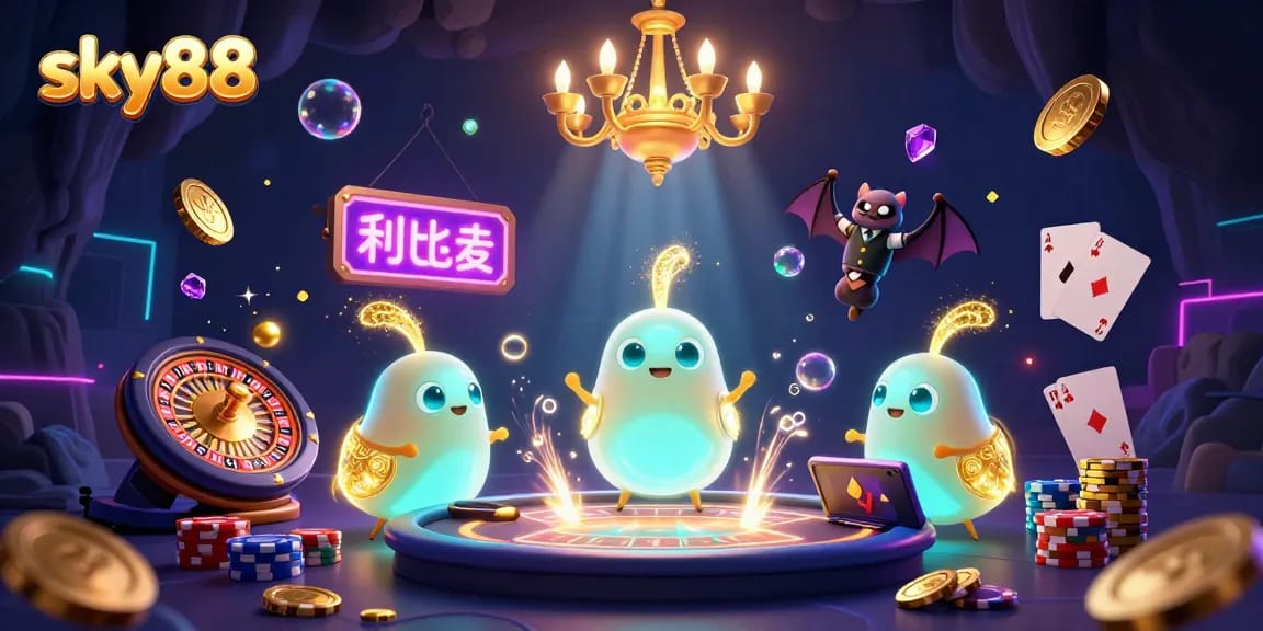 Engage with sky88's vibrant cave casino illuminated by glowworms and rich gaming elements.