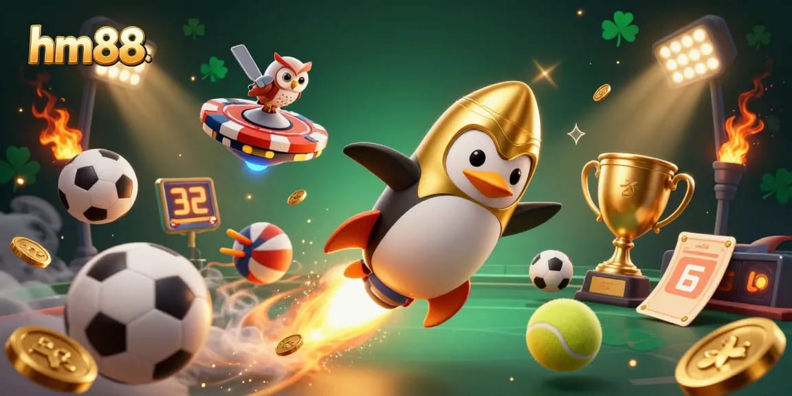 Bet on exciting games at hm88 with a golden penguin racing toward big wins.