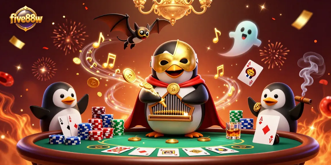 Experience the excitement of five88w with a vibrant casino scene featuring playful characters and gambling elements.