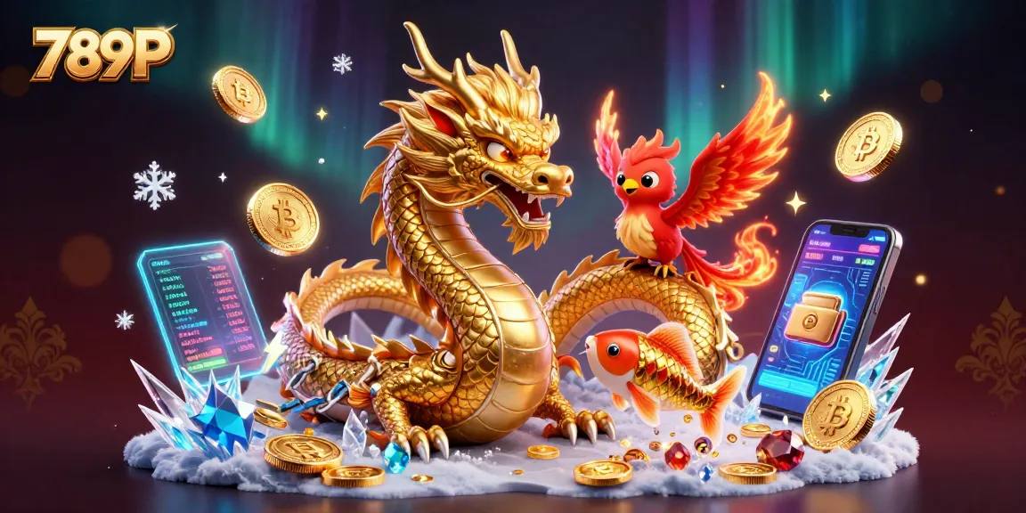 Engage in thrilling gameplay at 789P, featuring an enchanting dragon, phoenix, and koi fish amidst cryptocurrencies.