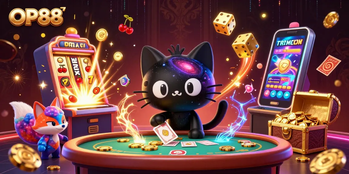 Experience OP88's vibrant gaming universe with cosmic characters and thrilling casino elements.