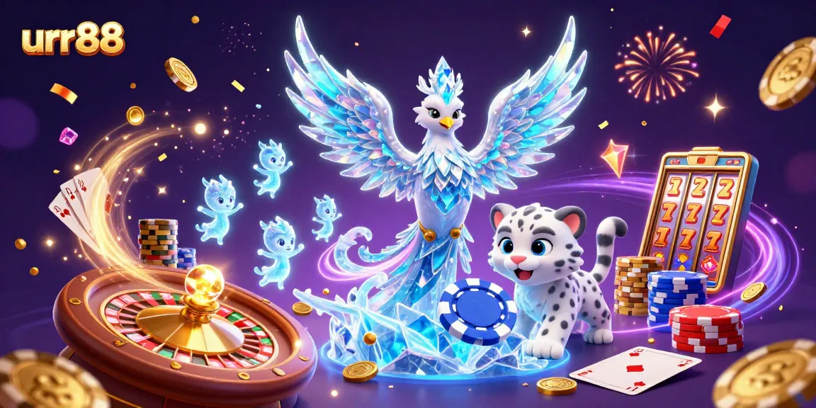 Play exciting games at urr88 with vibrant illustrations of magical characters and casino elements.