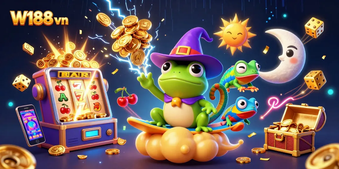 Experience winning excitement with W188 vn in a vibrant 3D casino adventure illustration.