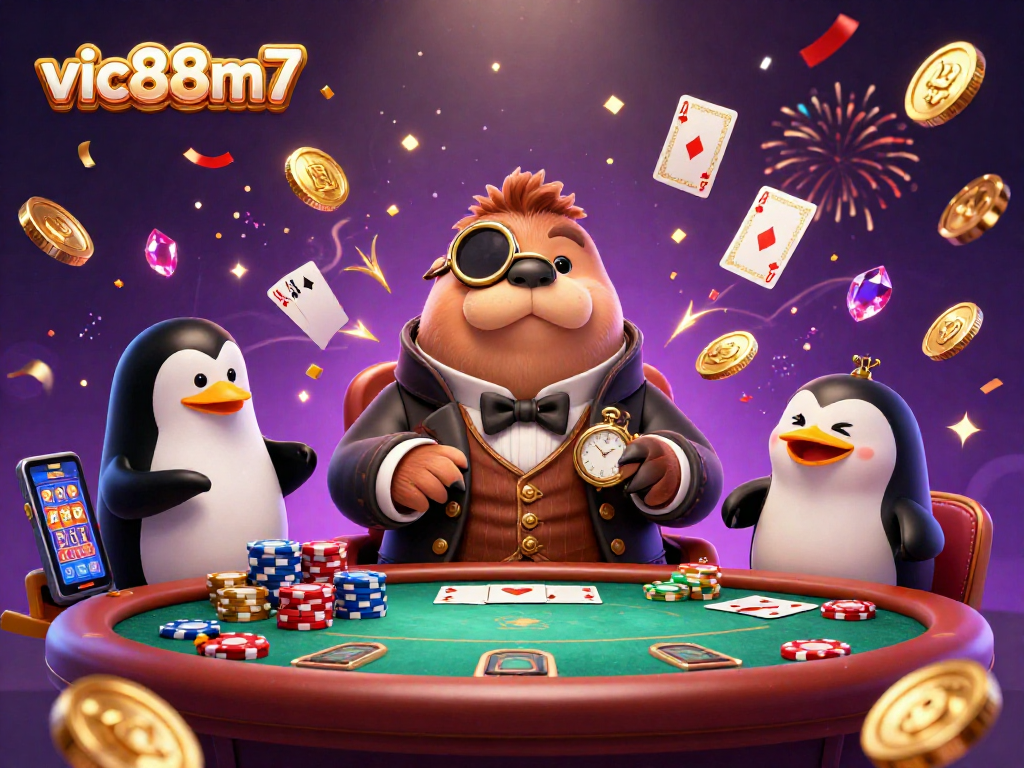 Experience thrilling poker moments with vic88m7 in this vibrant 3D casino scene.