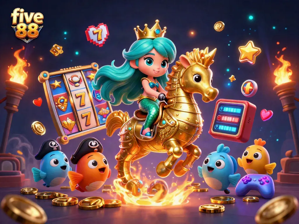 Engage with five 88's vibrant casino adventure featuring colorful characters amidst exciting slot game elements.