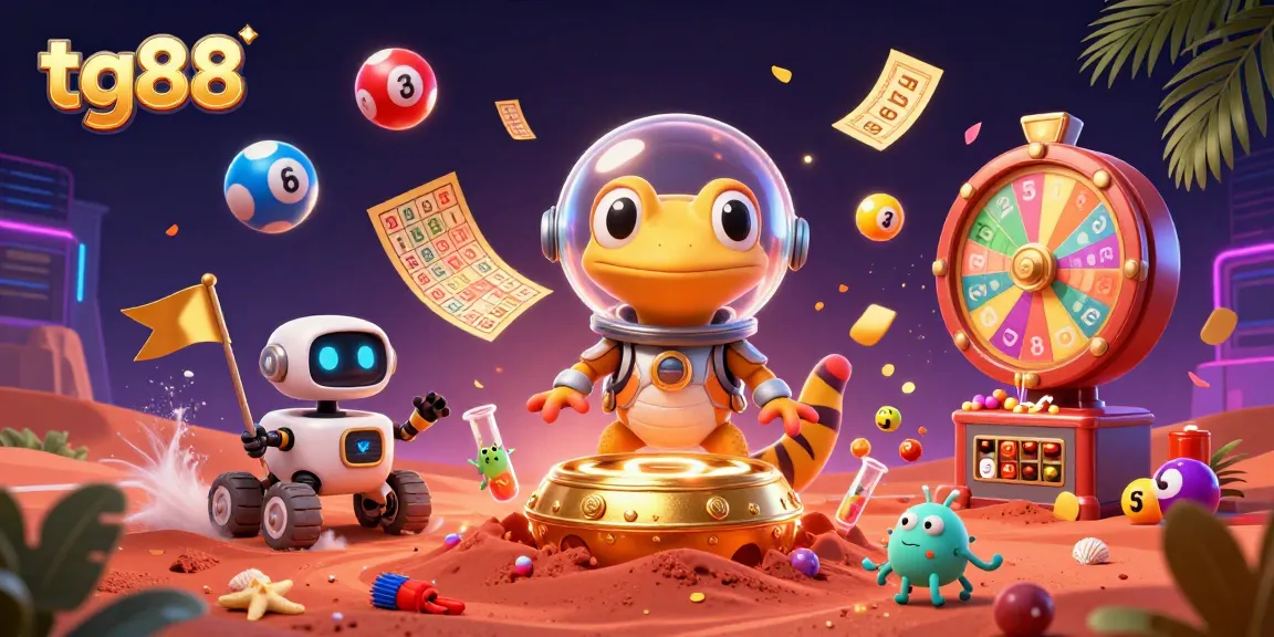 Experience thrilling action at tg88 with a vibrant 3D illustration of a Martian gecko in a casino setting.