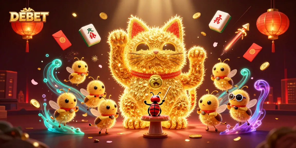 DEBET's vibrant lucky cat formation captivates gamblers with casino excitement and charm.