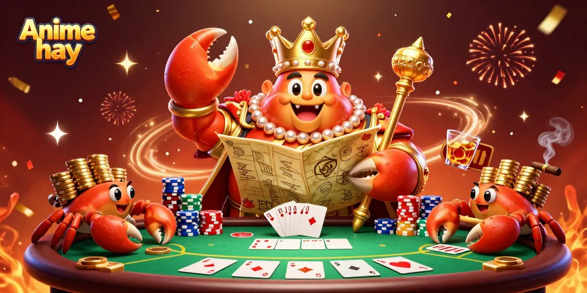 Experience Anime hay’s thrilling poker adventure with vibrant illustrations of game elements and characters.