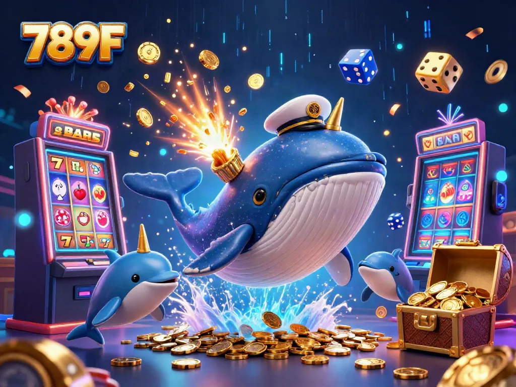 Experience thrilling action at 789F with a vibrant 3D casino scene featuring playful characters and winning elements.
