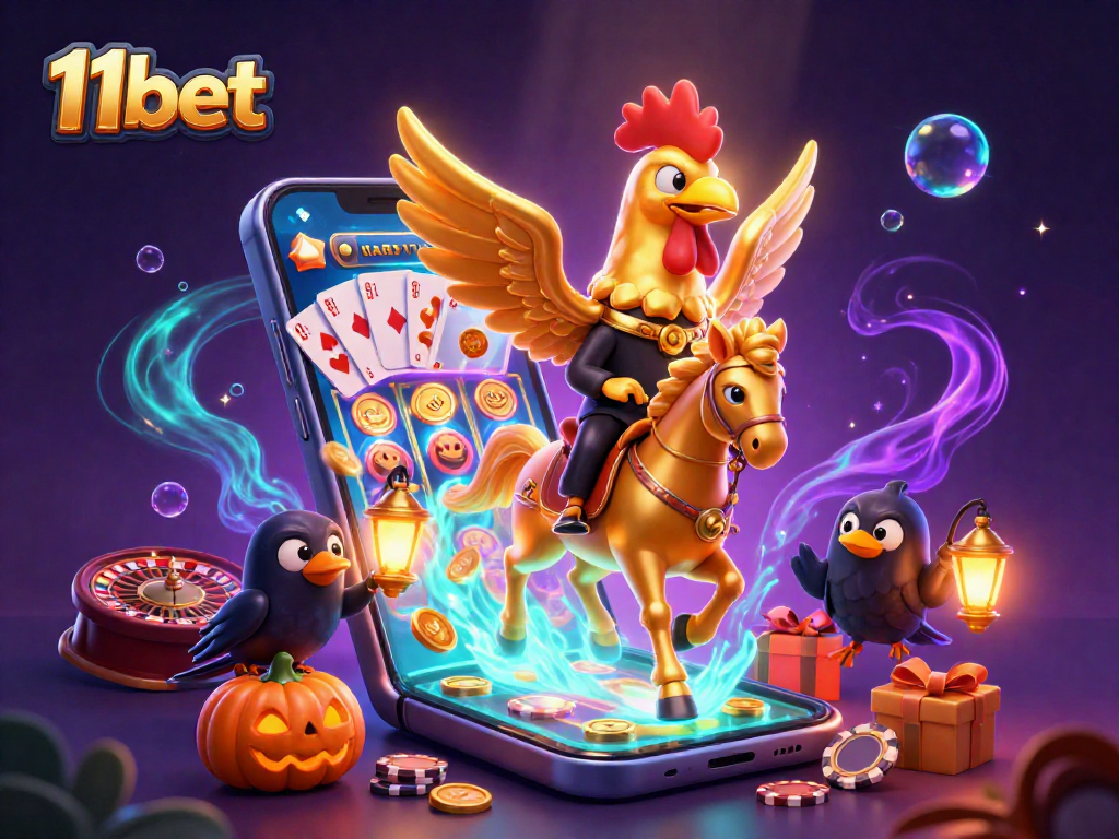Experience captivating gaming action with 11bet in a vibrant casino atmosphere featuring golden accessories and games.
