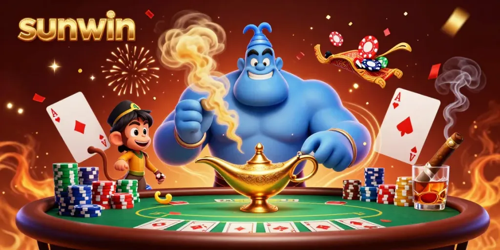 Experience thrill with Sunwin's dynamic casino scene featuring poker elements.