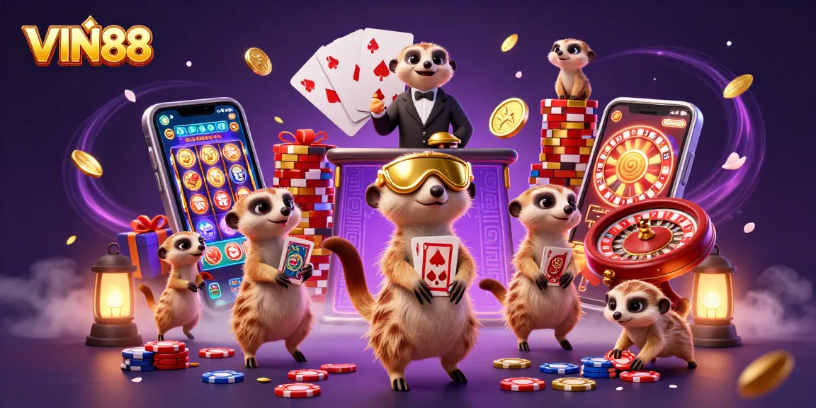 Engage in thrilling casino adventures at VIN88 with interactive meerkats running games and promotions.