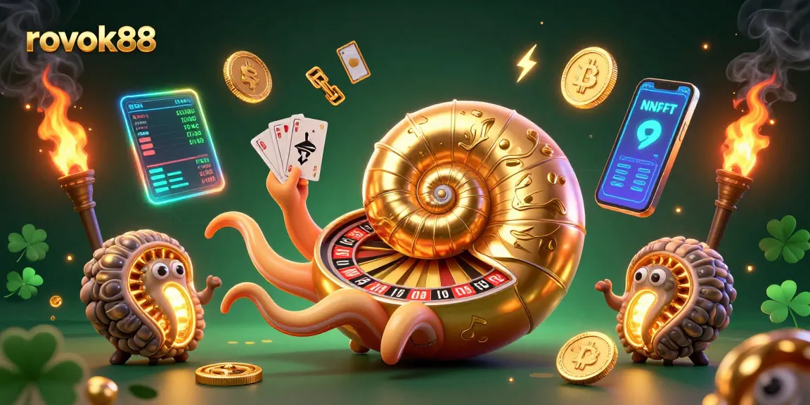 Play and win at rokok88 casino, showcasing a vibrant scene of 3D characters and crypto elements.