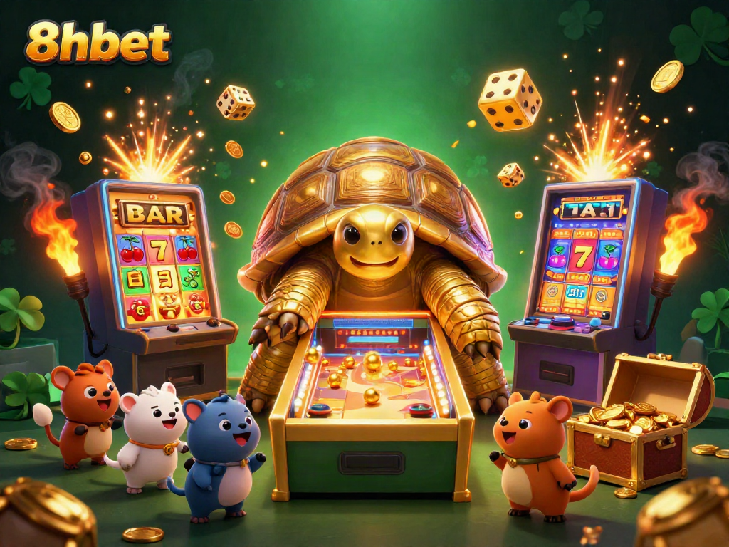 Experience thrilling gameplay at 8xbet with a golden tortoise-themed pinball casino adventure.