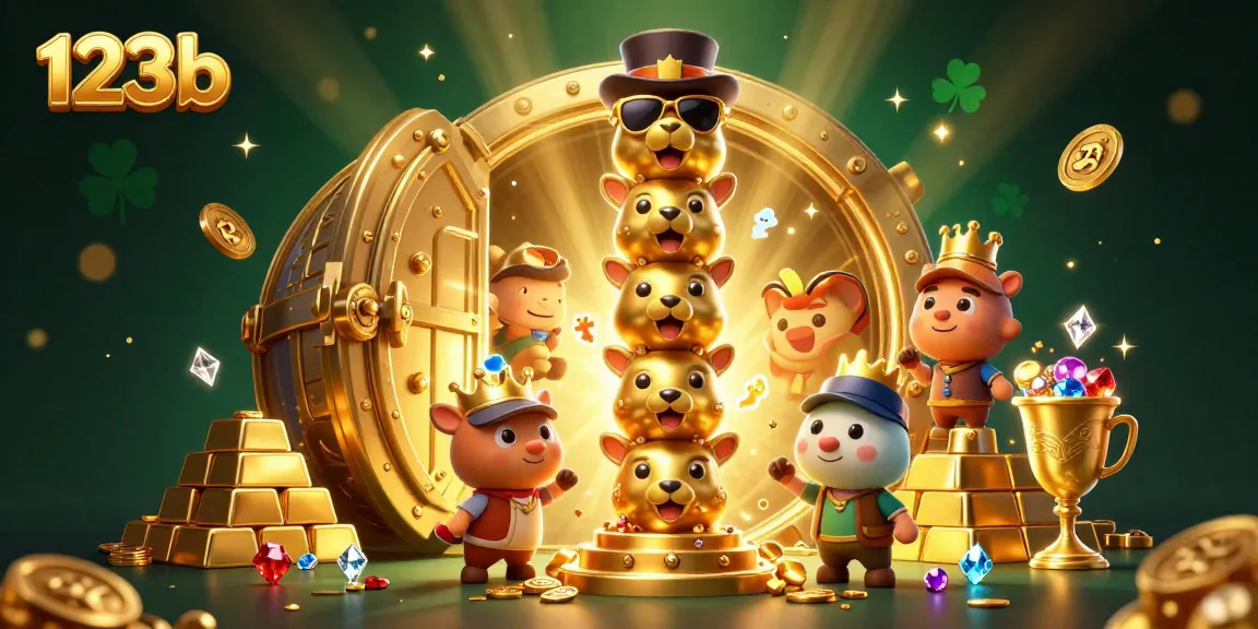 Engage with 123b's vibrant casino world featuring golden treasures and a totem of excitement.