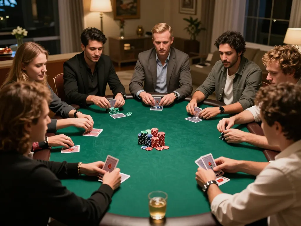Players enjoying an intense poker game at home showcasing the excitement of co88