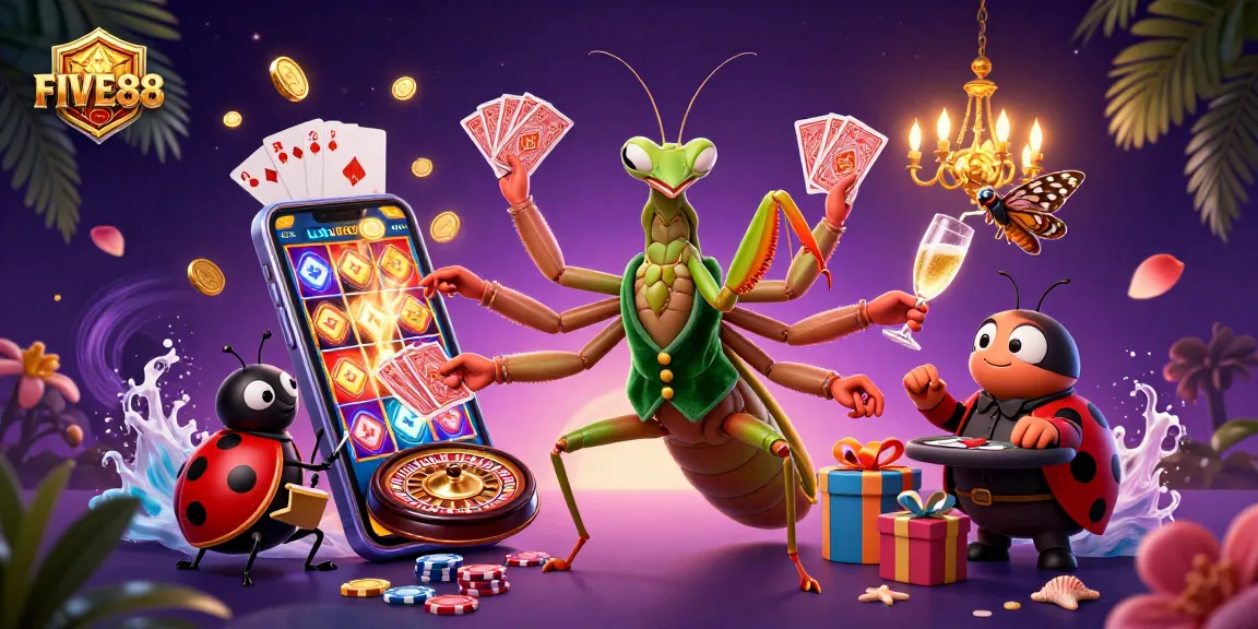 Experience thrilling gameplay with FIVE88’s vibrant casino scene featuring unique characters and dynamic gaming elements.