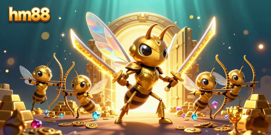 Experience the excitement of hm88 casino with vibrant 3D characters in dynamic action surrounded by gold and jewels.