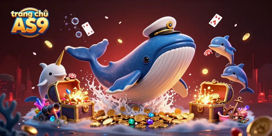 Engage in fun gaming on trang chủ AS9 with whale, narwhal, and dolphins surrounded by casino elements.