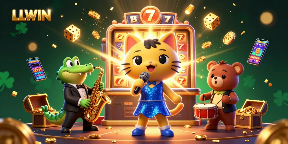 Experience the vibrant energy of LLWIN casino with a 3D illustration featuring exciting characters and jackpot elements.