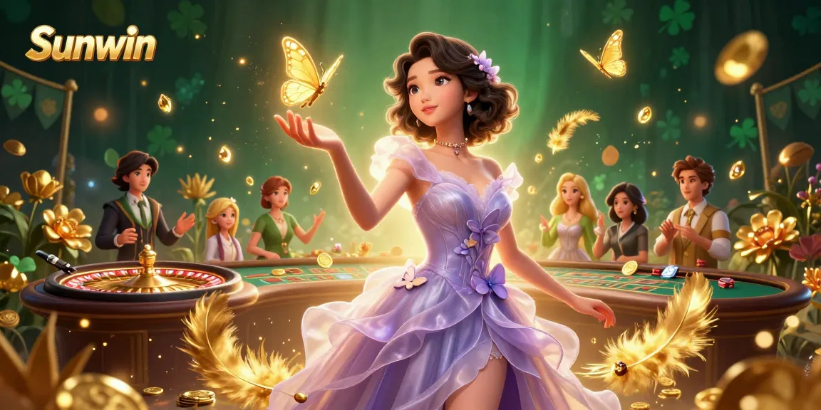 Engage in thrilling gameplay at Sunwin, featuring a stunning scene with live casino elements and vibrant energy.