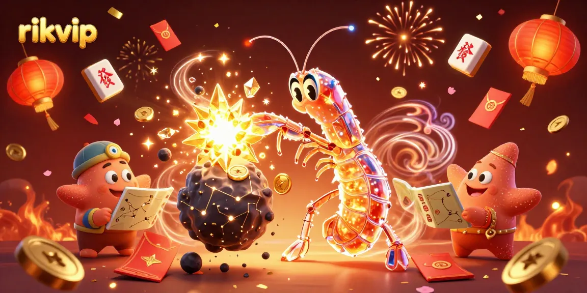 Experience thrilling games at rikvip with vibrant characters, fireworks, and gambling elements.