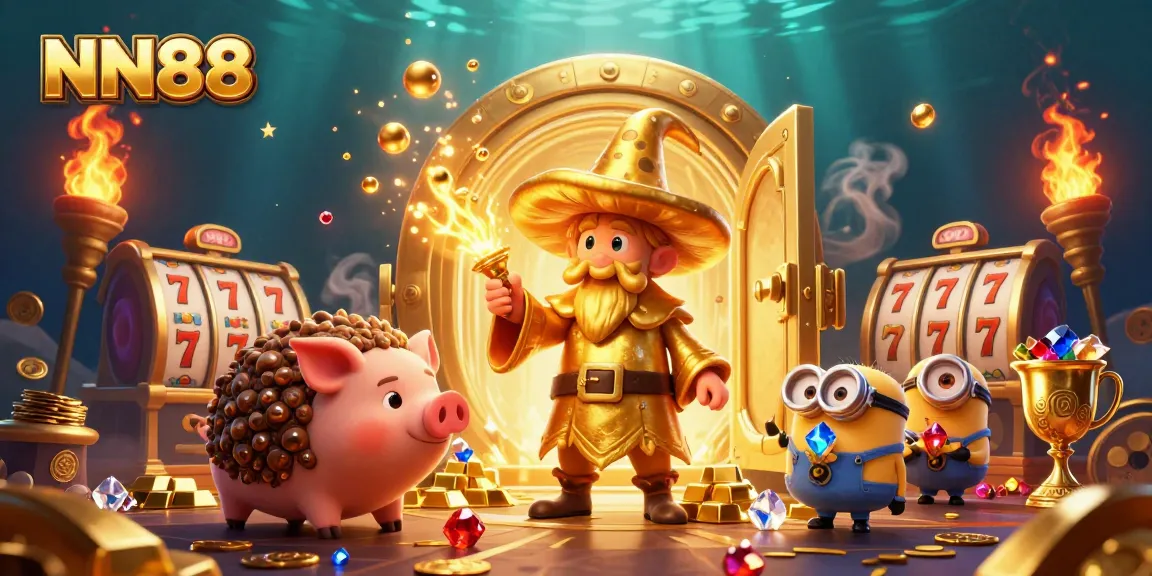 Win big with NN88's enchanting 3D casino scene featuring magical elements and dazzling treasures.