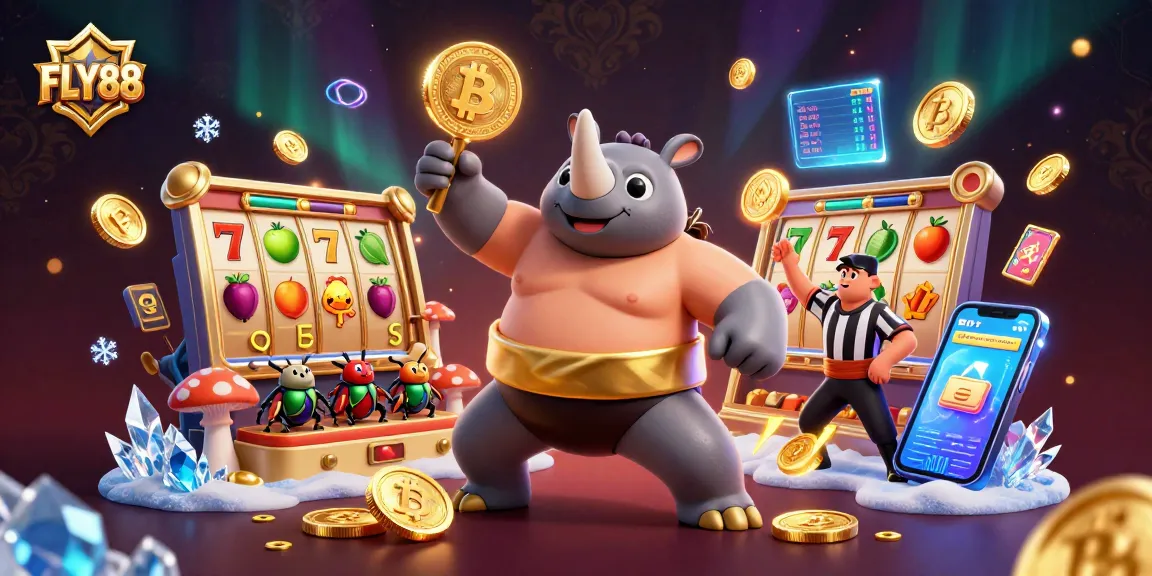 Experience the thrill of FLY88 with a dynamic casino scene featuring vibrant characters and game elements.