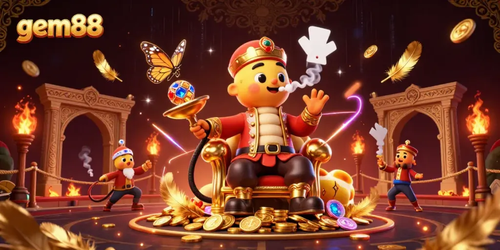 Experience the excitement of gaming with gem88's vibrant casino-themed illustration featuring captivating characters.