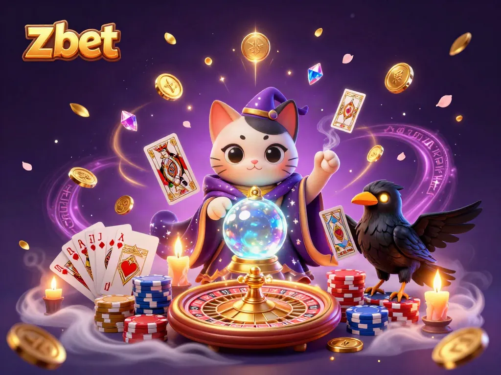 Experience the magic of z bet with a mystic cat and enchanted casino elements creating a captivating scene.