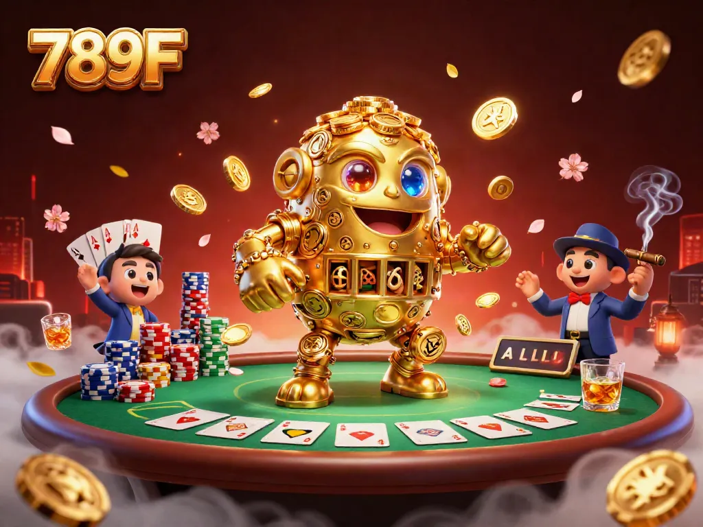 Experience thrilling gaming adventures with 789F, featuring a golden golem and poker elements.