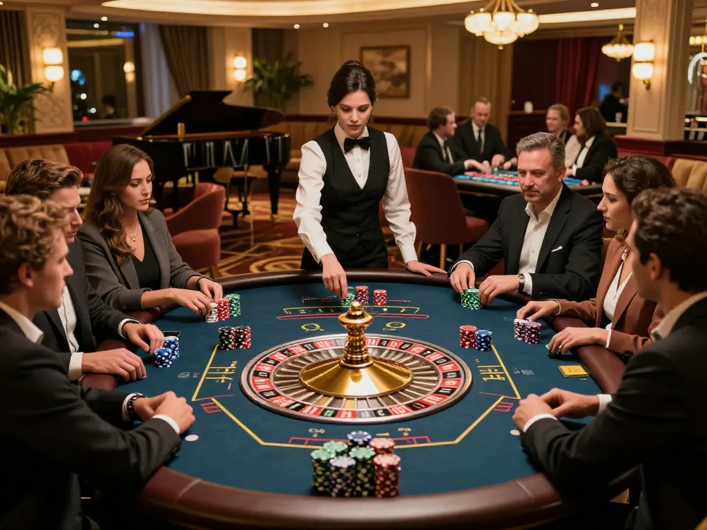 Players engaging in thrilling roulette with TA88 chips stacked, creating an immersive casino atmosphere.