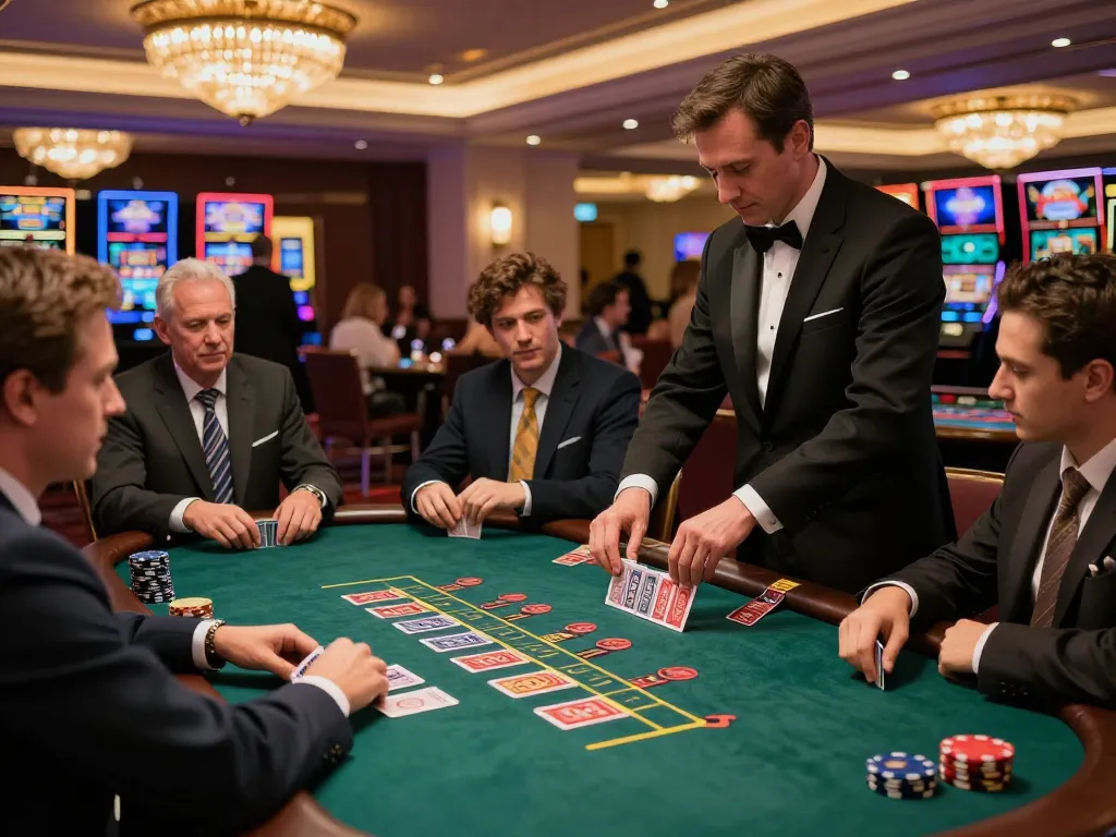 SC88 players strategizing at blackjack table in elegant casino setting