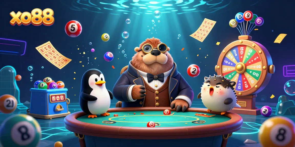 Play thrilling games at xo88 casino with the jolly walrus and friends at an underwater poker game.