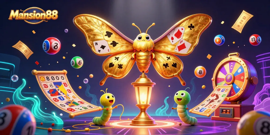 Mansion88 captivates players with a vibrant 3D illustration showcasing golden wings and lottery excitement.