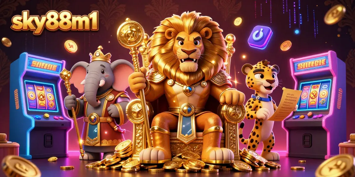 Experience thrilling gameplay with sky88m1 featuring a majestic lion king and dynamic casino elements.