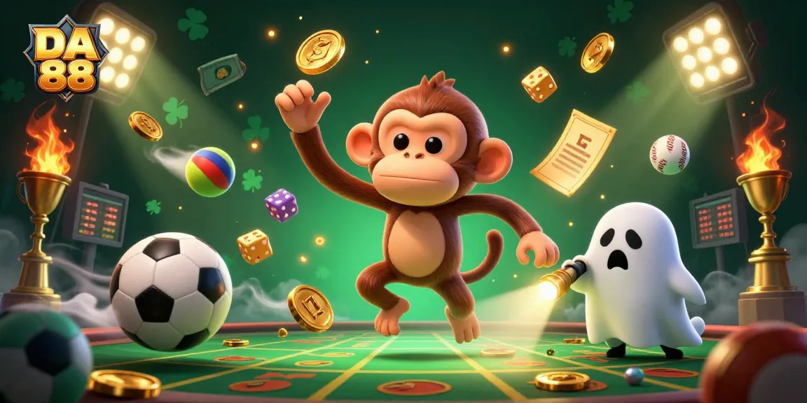 Join the haunted fun with DA 88, where a ghostly monkey juggles winnings in the thrilling casino.