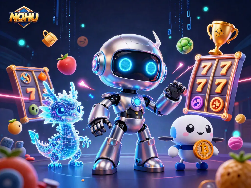 Engage with NOHU's thrilling jackpot slots and vibrant gaming elements in this captivating illustration.