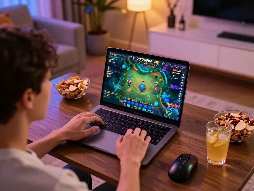 Engaging online gaming image on 77WIN with an inviting home atmosphere