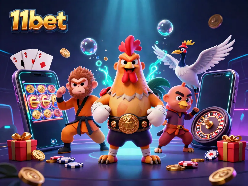 Experience the vibrant world of 11bet with dynamic casino characters and exciting gaming elements caught in a thrilling scene.