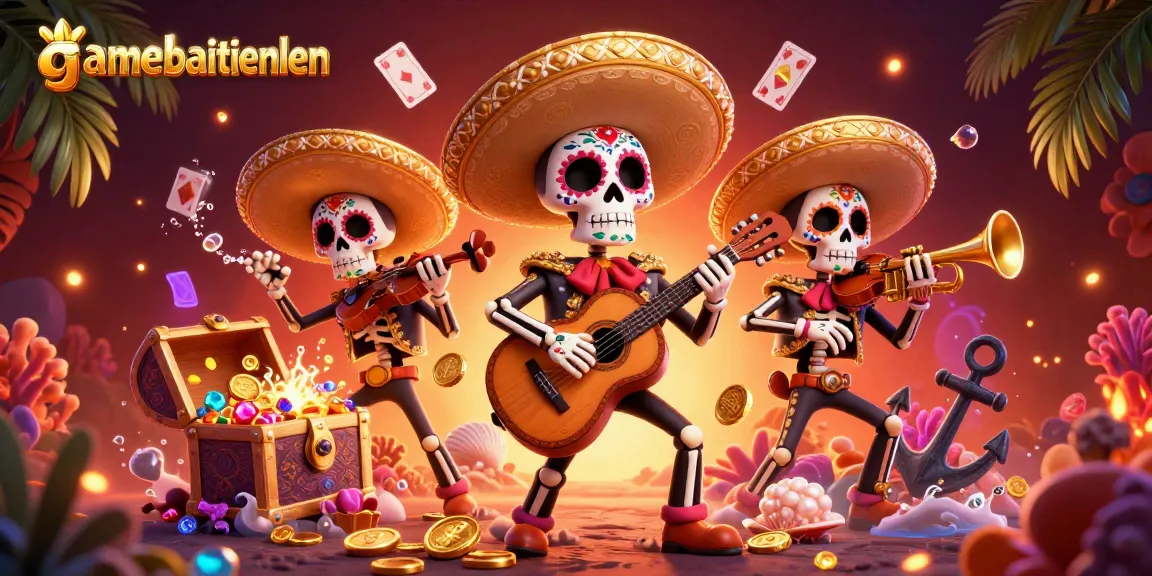 Engage in classic card play with gamebaitienlen amidst vibrant mariachi and casino elements.